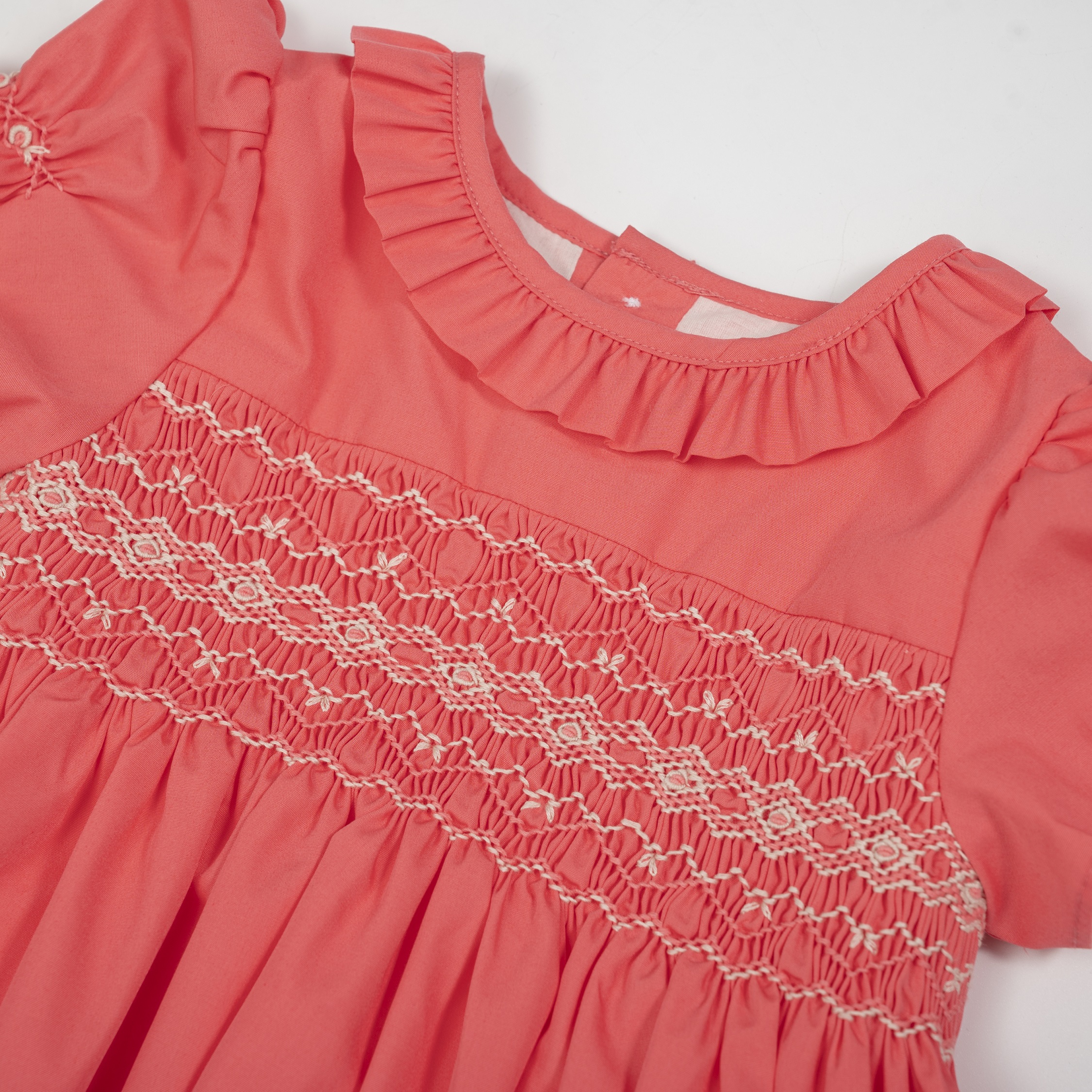 Đầm smock bé gái cotton cao cấp váy móc xích tiểu thư cho bé dự tiệc màu hồng cam Pansies Kids V0030