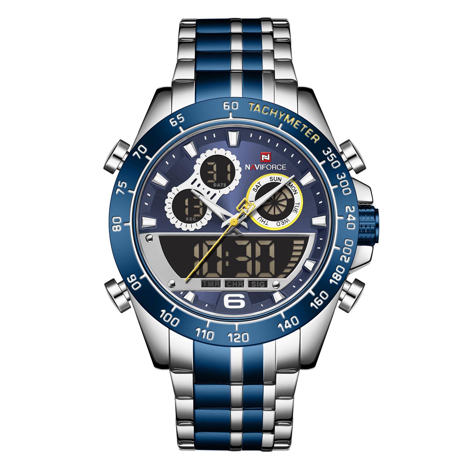 Đồng hồ NAVIFORCE Quartz Nam Kỹ thuật số,Chế độ Kép Ngày theo Tuần Đồng hồ Báo thức,Đèn nền,chống nước 3ATM