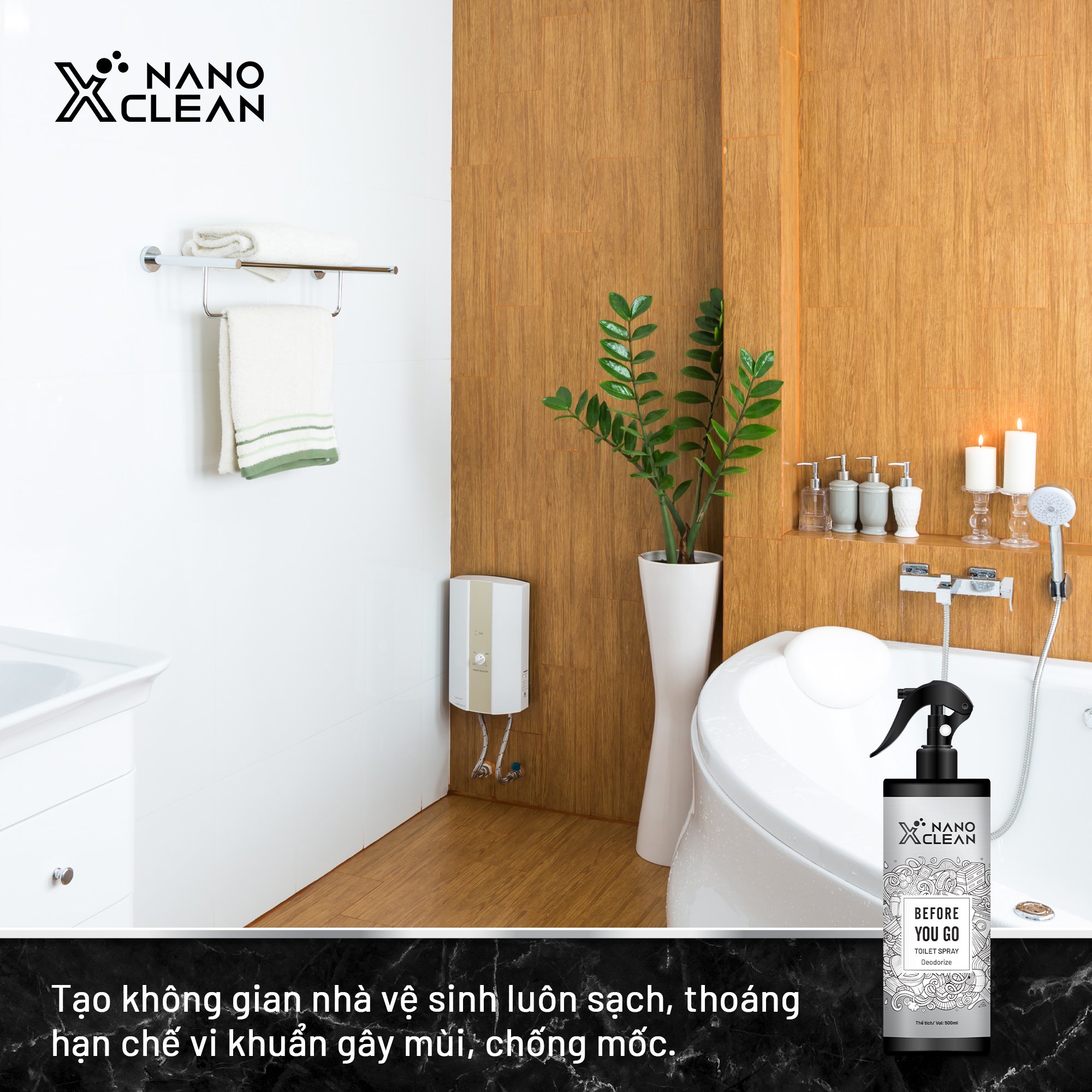 Chai xịt diệt khuẩn khử mùi toilet, bồn cầu, nhà vệ sinh, nhà tắm Nano Xclean Toilet Spray 500ML - AHT Corp (AHTC)