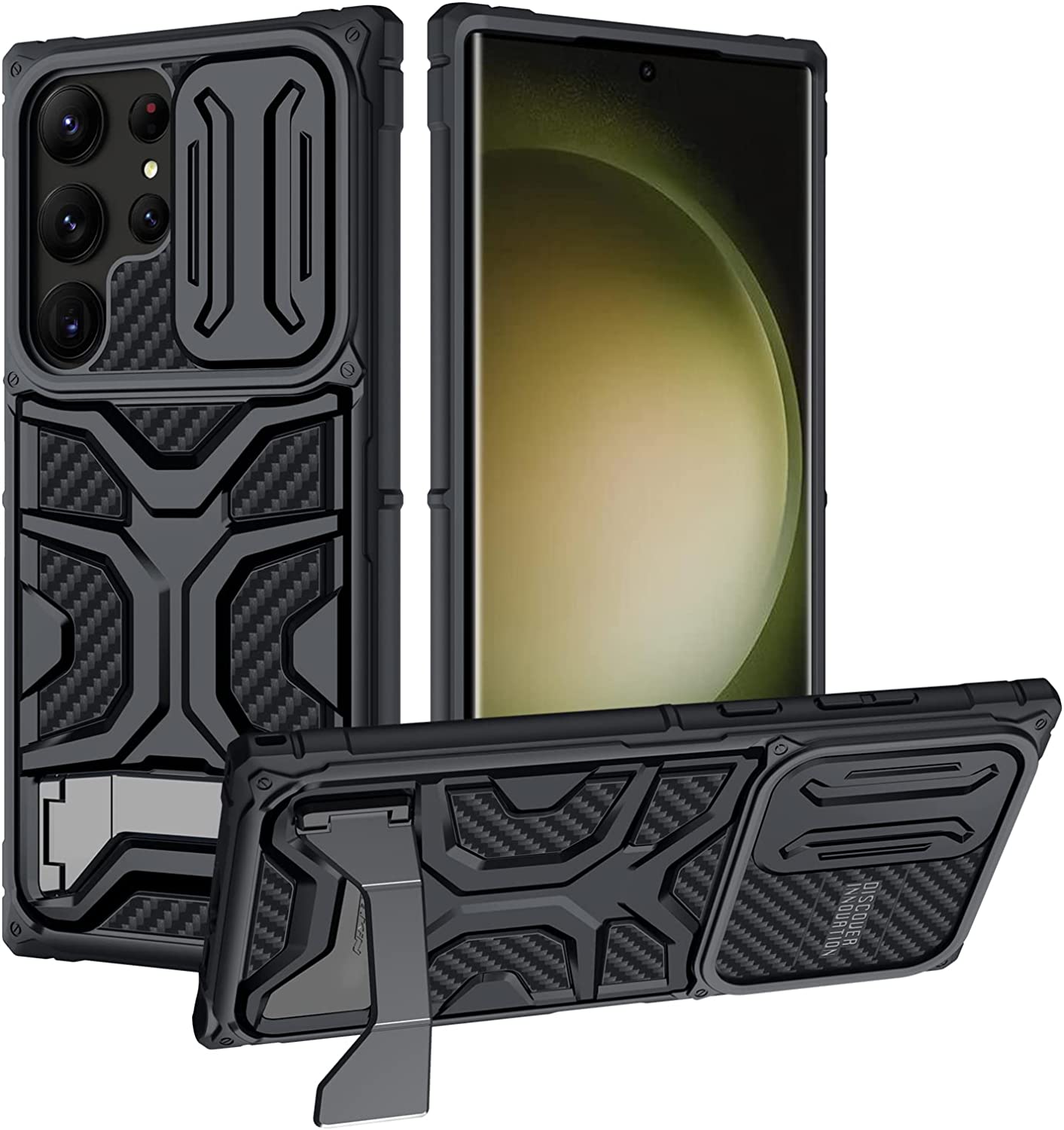 Ốp Lưng Nillkin Cho Samsung Galaxy S23 Ultra Với Chân Đế Vô Hình, Nắp Camera Trượt, Bảo Vệ Chống Rơi Cấp Quân Sự Nillkin Adventurer Pro - Hàng Chính Hãng - Đen