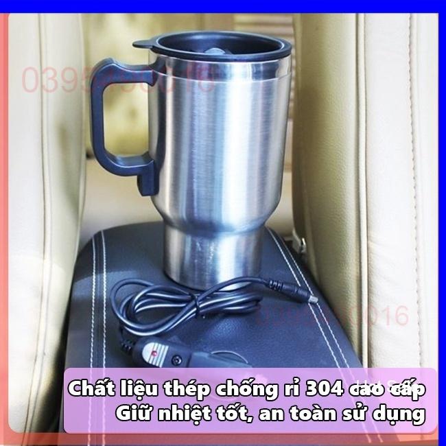 Cốc Đun Nước Trên Xe Ô TÔ Chất Liệu Thép Chống Gỉ 304 cao cấp, Chống Xóc Va Đập, Cốc Đựng Nước Có Nắp Gioăng Cao Su Kín.
