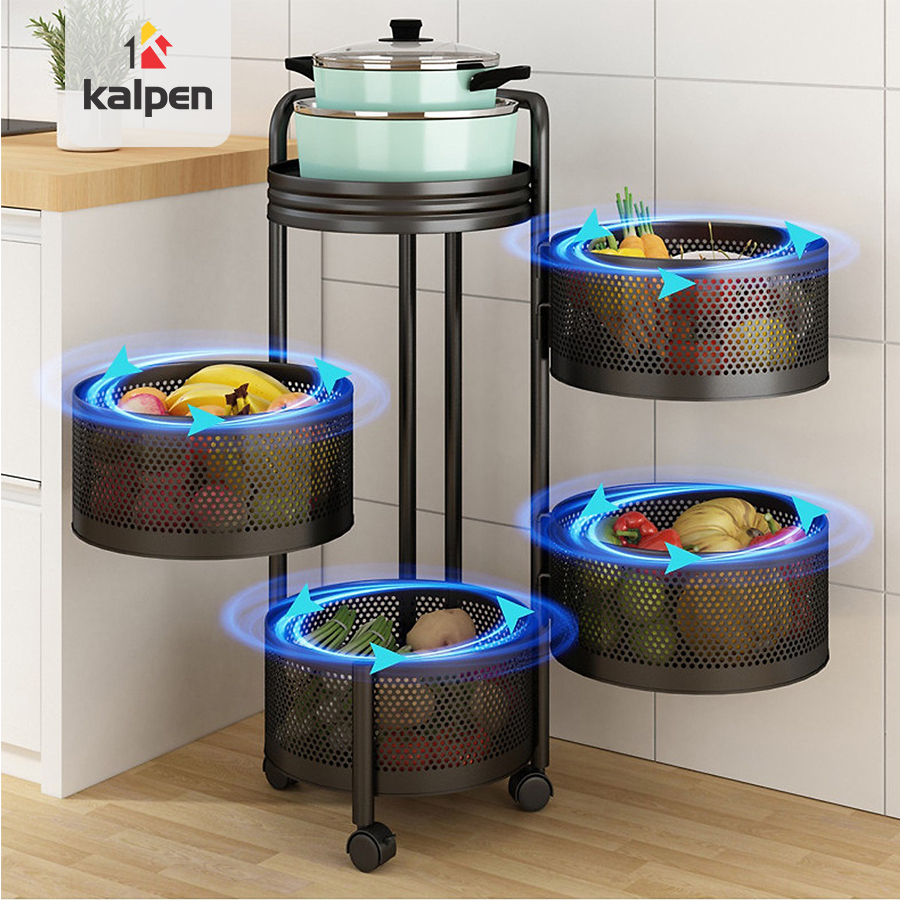 KỆ XOAY TRÒN Đựng Rau Củ Đồ Dùng Đa Năng Thông Minh 3 Tầng Kalpen, Bh 24 Tháng, RHQM