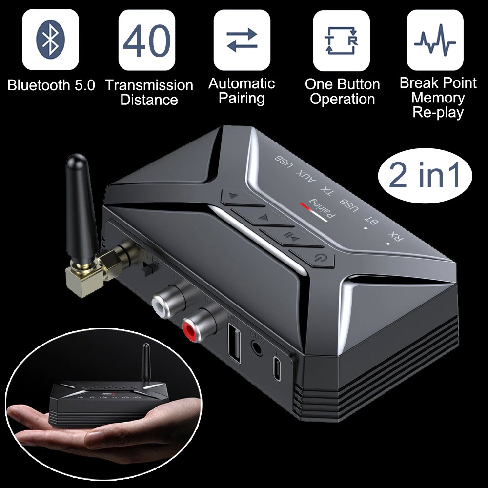 ROGTZ - Bộ Thu Phát Bluetooth 5.0 2 in 1 R22 - Chế độ chuyển đổi linh hoạt, Âm Thanh HD, Độ Trễ Thấp, Khoảng Cách 40m, Hỗ trợ aptX HD, Chip thông minh, Cổng kết nối đa dạng RCA AUX USB - Hàng Chính Hãng
