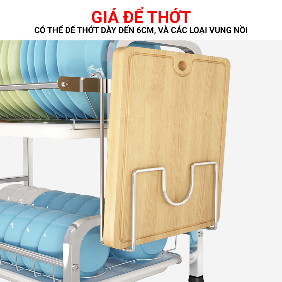 Kệ Úp Chén Bát Đĩa INOX 304 Kèm Khay Hứng Nước Giá Khô Ráo Trên Bàn Bếp
