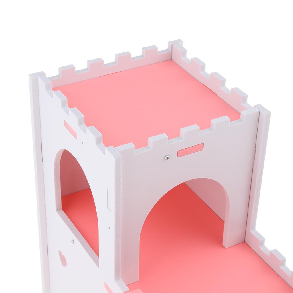 Hamster Hideout House Cabin Cages Wooden Villa Hut Play Toy Pink
