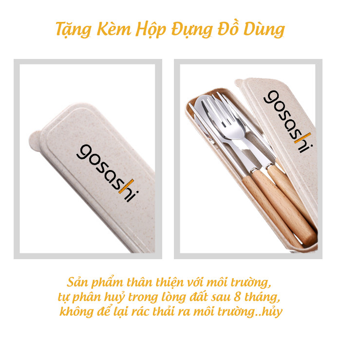 Bộ đĩa thìa, dao, dĩa cán gỗ kèm hộp chính hãng Gosashi Set3DuaThiaDia - thiết kế hiện đại