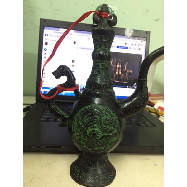 Bình đồng cổ hoạ tiết rồng phượng, bình theo phong cách cổ xưa, bình đồng phong thuỷ độc lạ, bình đồng cổ trưng bày