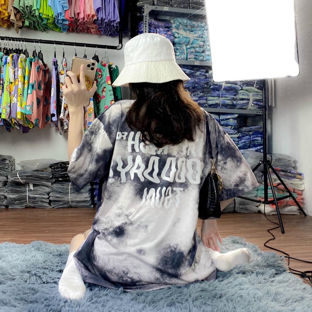 Áo thun loang nam nữ unisex freesize form phông rộng mẫu in chữ GOOD DAY đen trắng