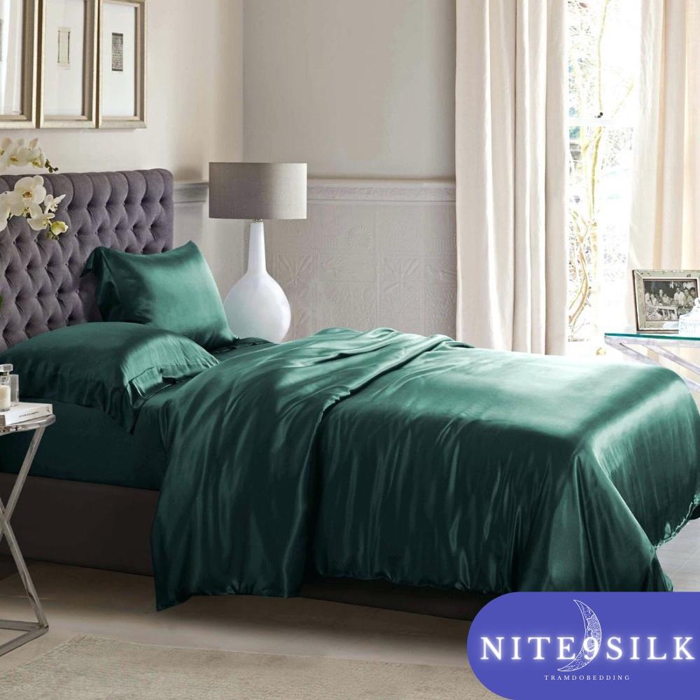 Bộ Chăn Ga Gối Lụa Mềm Mại Thoải Mái- Chăn Giường Lụa Sang Trọng - Xanh Lá Cây - Nite9 Silk