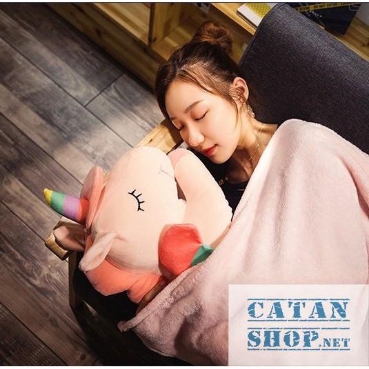 Gấu bông CATAN shop,Gối mền kỳ lân 3 trong 1 siêu cute,nỉ nhung cực mịn,chăn gối văn phòng unicorn ngựa 1 sừng, quà tặng