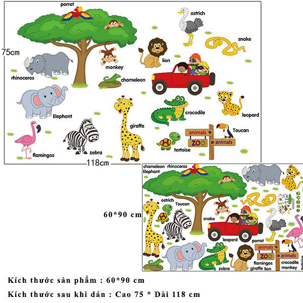 Decal dán tường từ tiếng anh về loài vật cho bé ZOOYOO SK9084-kiddecals