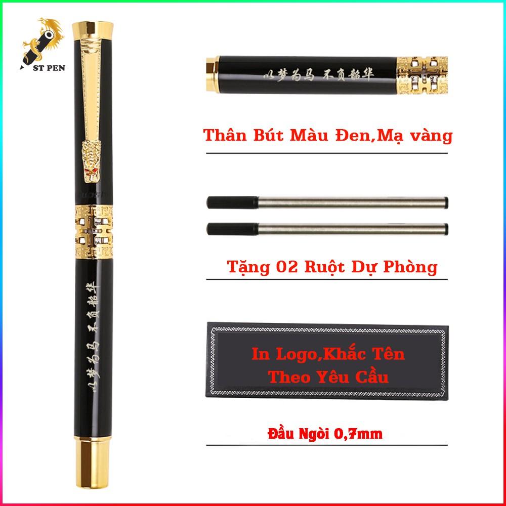 Bút ký kim loại khảm rồng ST02️ngòi 0,5mm,khắc tên in logo theo yêu cầu️tặng kèm 01 ngòi bút- ST PEN