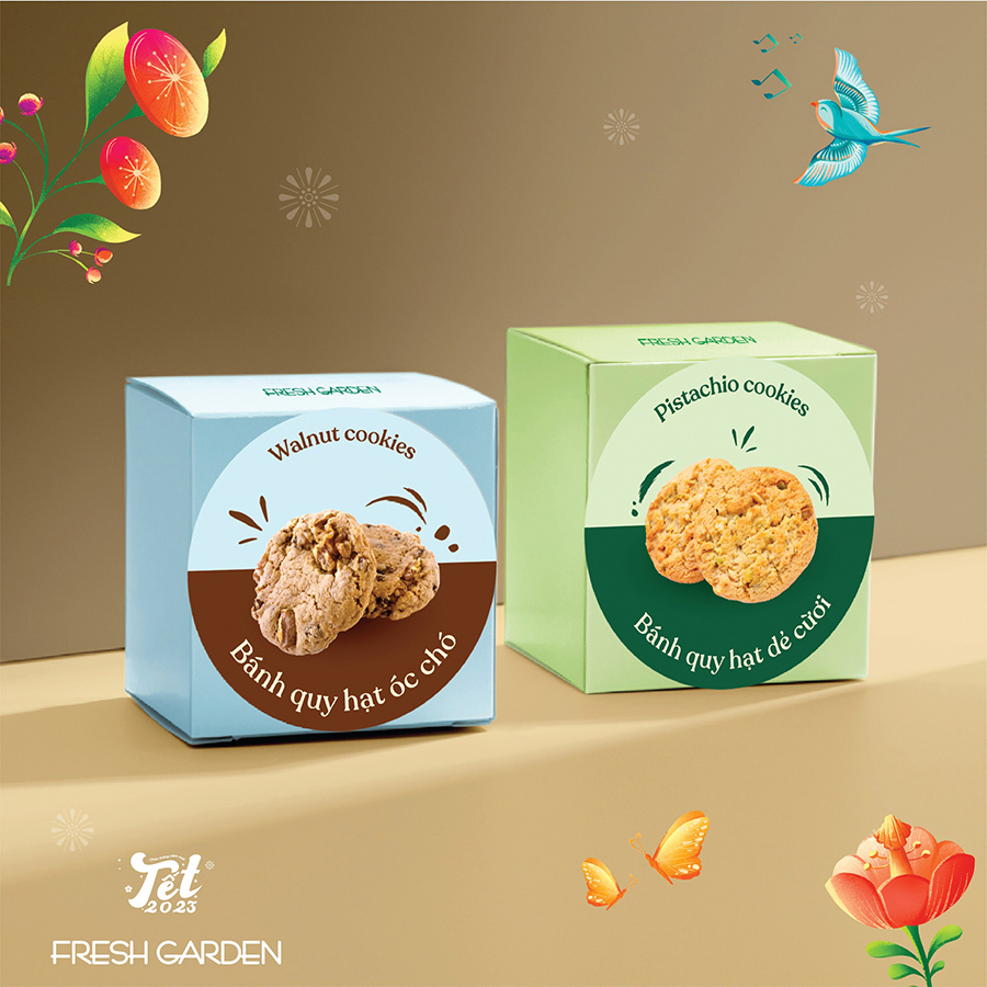 Bộ Bánh Quy Cao Cấp Quà Tết Lời Ru Mùa Xuân FRESH GARDEN Đủ Loại Đủ Vị  Hộp 80g