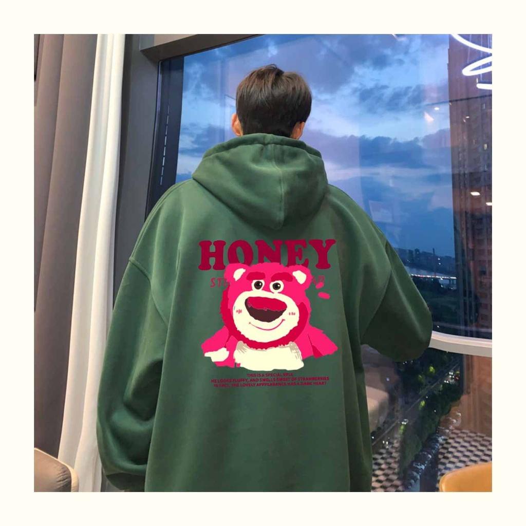 ÁO KHOÁC NỈ BÔNG NỮ ÉP HÌNH GẤU DÂU HỒNG HONEY ĐƠN GIẢN TRẺ TRUNG -ÁO HOODIE TRÒNG ĐẦU ĐÁNG YÊU XINH XẮN GẤU HONEY