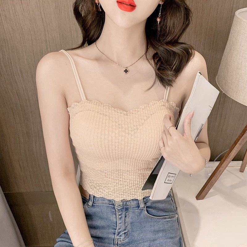 Áo bra Áo lót ngực nữ cotton len tăm viền hoa hai dây siêu mảnh sexy kèm mút ngực Pasana0206