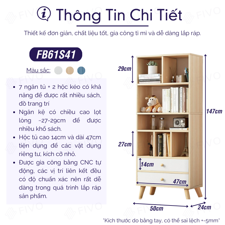 Tủ Đựng Sách Gỗ MDF FIVO FB61 Phong Cách Hàn Quốc - Hàng Chính Hãng