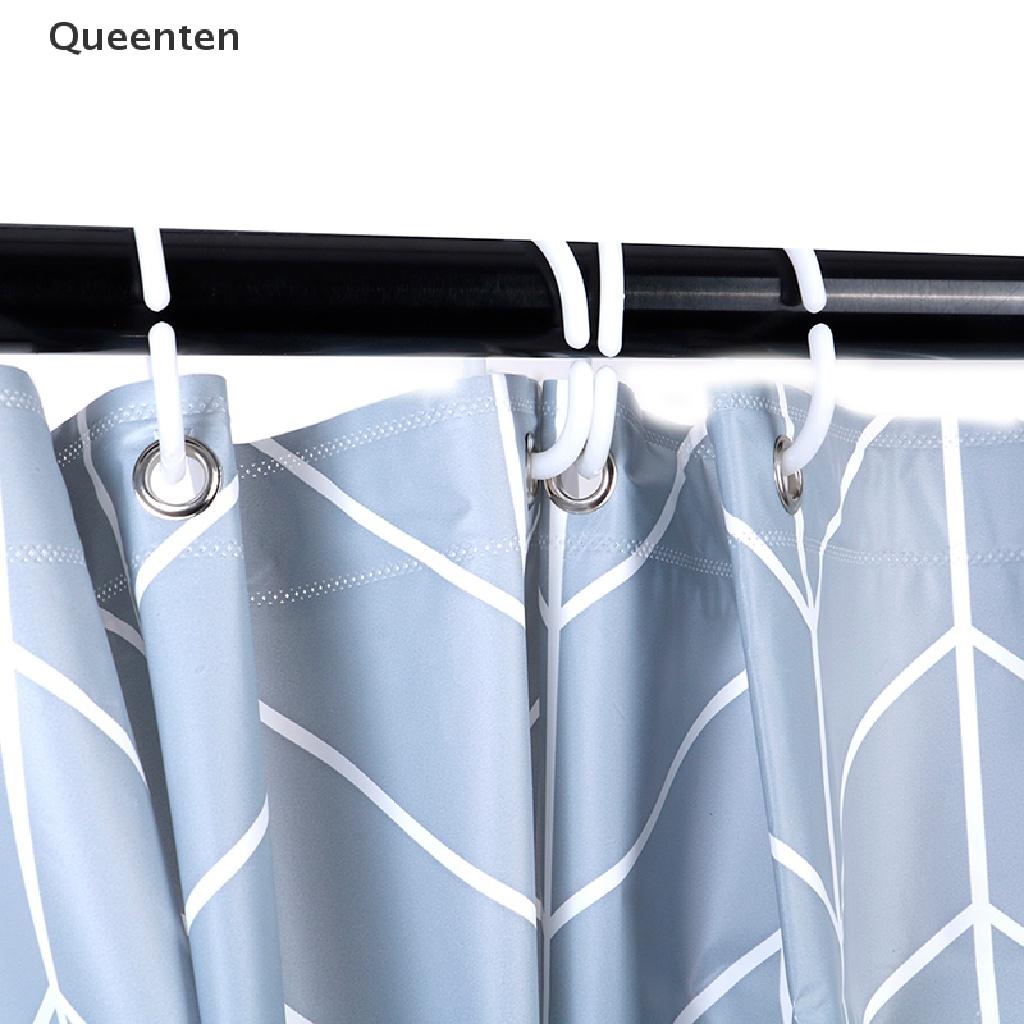 Queenten Anti Mold Bathroom Supplies Extra Long PEVA Geometric Pattern Shower Curtain QT