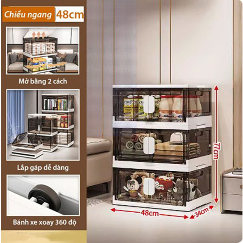 Tủ Đựng Đồ Gấp Gọn  Đa Năng Nubie Ngang 48cm, Tủ Nhựa Lắp Ghép, Kèm Bánh Xe, Dễ Tháo Lắp, Nhựa PP
