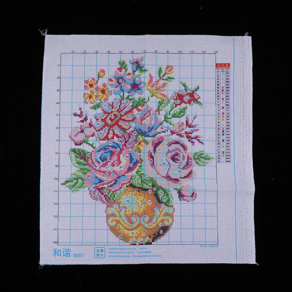 Stamped Cross Stitch Kit 11CT Pre-Printed Cloth Embroidery Kit - Flower Vase