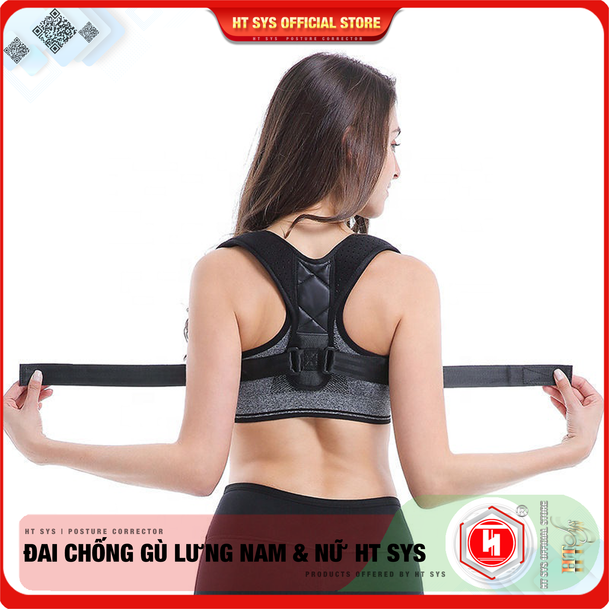 Đai Chống Gù và Định Hình Lưng cao cấp HT SYS Back Posture Corrector - HTBPC01/HTBPC02 - Giúp định hình lại dáng đứng, tư thế ngồi, hỗ trợ làm giảm tình trạng gù lưng, vẹo cột sống