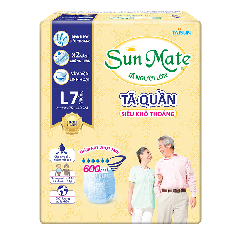 Combo 2 Gói Tã Quần Người Lớn Sunmate Khô Thoáng L7