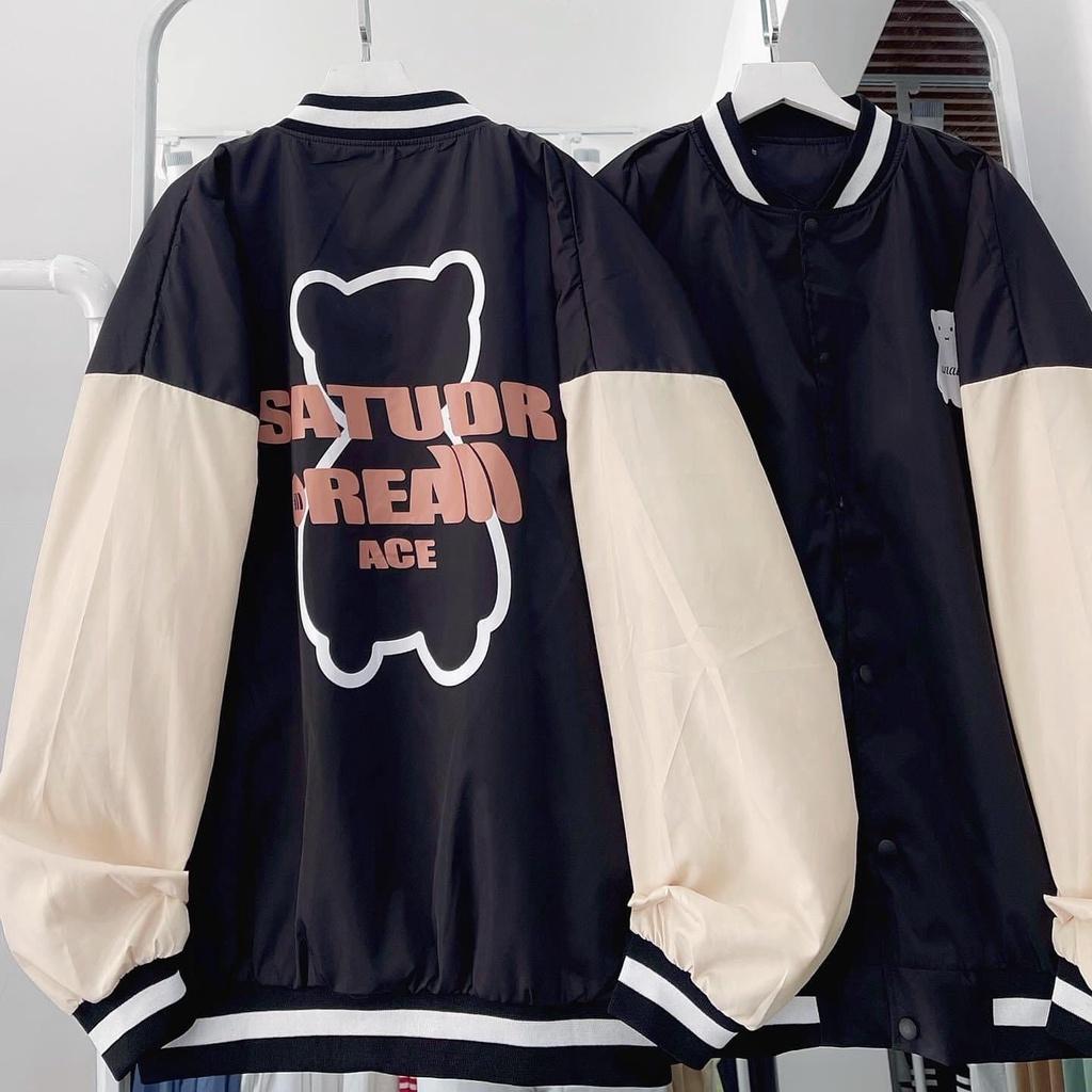 Áo Khoác Bomber Varsity Jacket GẤU Dù Das 2 Lớp Form Rộng Nam Nữ Unisex - Trẻ Trung Năng Động Ulzzang