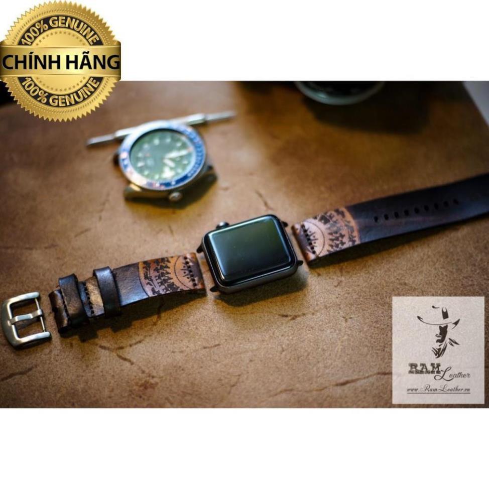 DÂY ĐỒNG HỒ TRỐNG ĐỒNG DA BÒ Ý VEGTAN MÀU ĐỎ GỖ - RAM SIMPLE MAHOGANY- .
