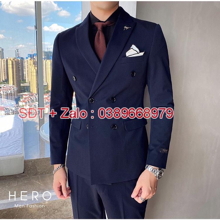 Bộ Vest Nam Hàn Quốc 6 Cúc Màu Xanh, Chất vải sịn, Fom Dáng Đẹp, Bộ Suit Nam 6 Cúc