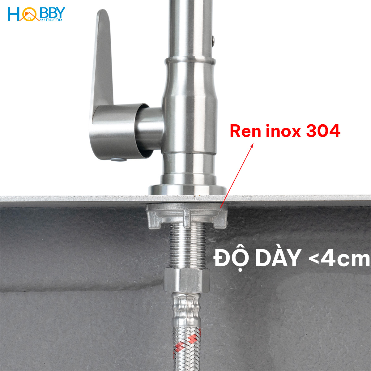 Vòi rửa chén bát lạnh gắn chậu inox 304 xoay tròn Hobby home decor RL1