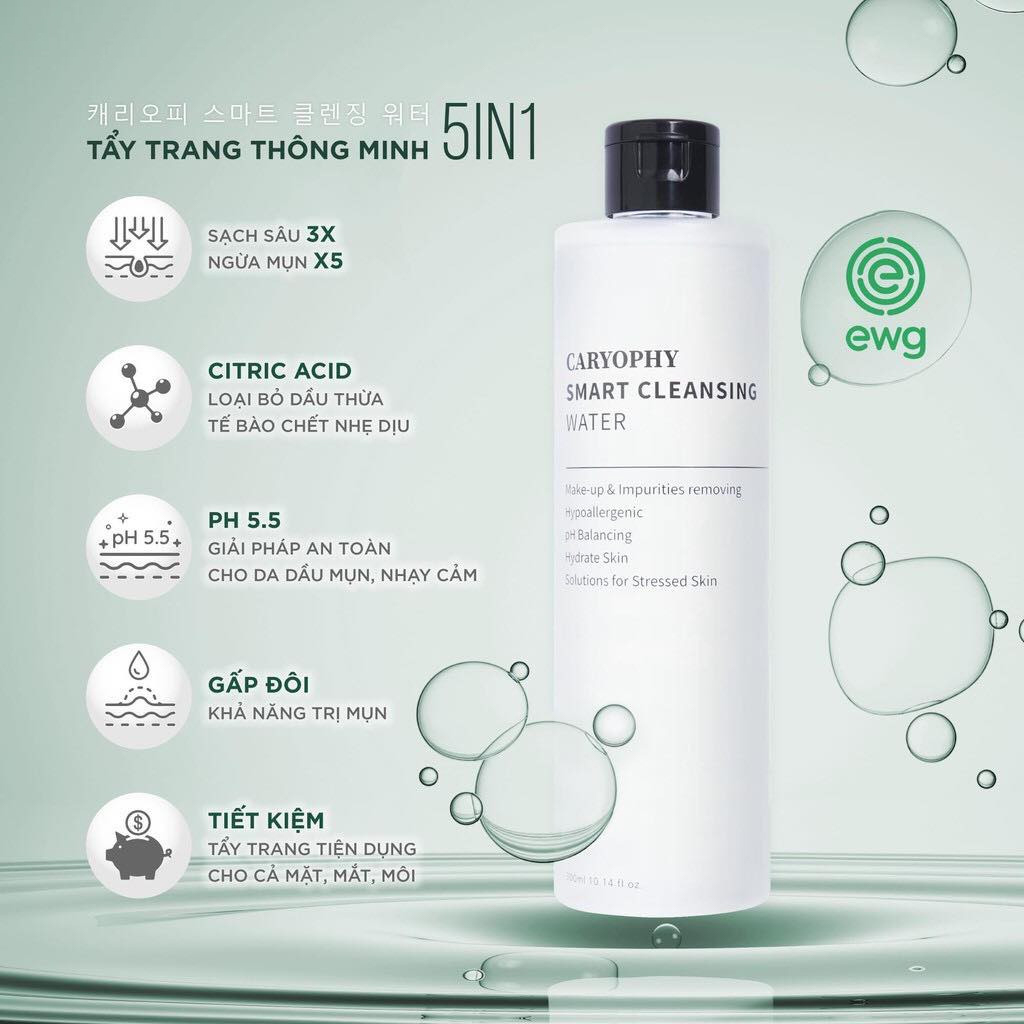 Nước tẩy trang thông minh 5in1 ngăn ngừa mụn, tẩy da chết Caryophy Smart Cleansing Water 300ml