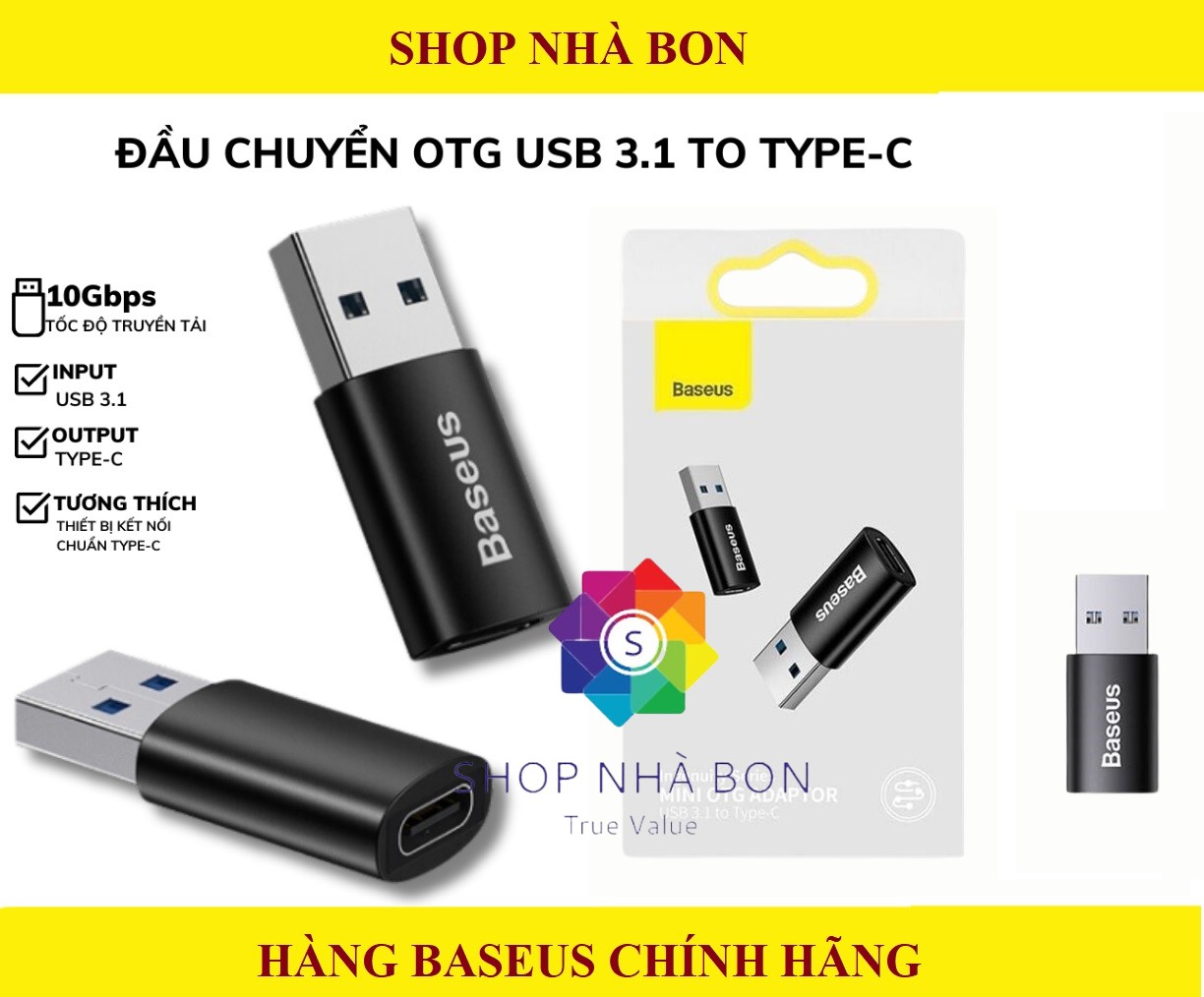 Hình ảnh Đầu chuyển OTG Type C to USB 3.1 tốc độ cao Baseus Ingenuity Series Mini OTG Gen2 (Type-C to USB-A 3.1 Full Size, 10Gbps High speed OTG for Laptop/Macbook/iPad/Tablet/Smartphone)- Hàng nhập khẩu