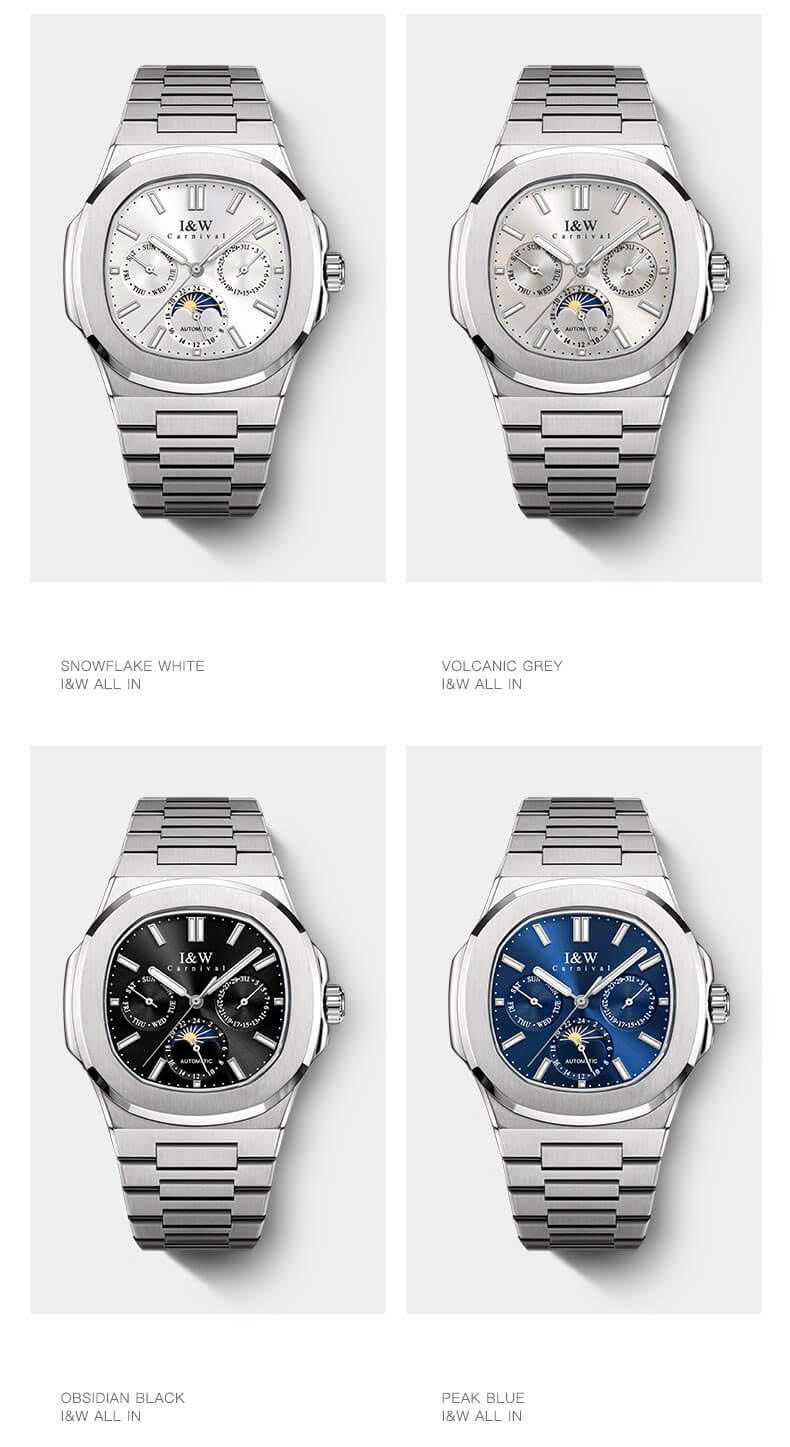 Đồng hồ nam chính hãng I&W CARNIVAL 55886G-2 mặt đen size mặt 42mm,kính sapphire ,chống nước 50m,dây thép không gỉ