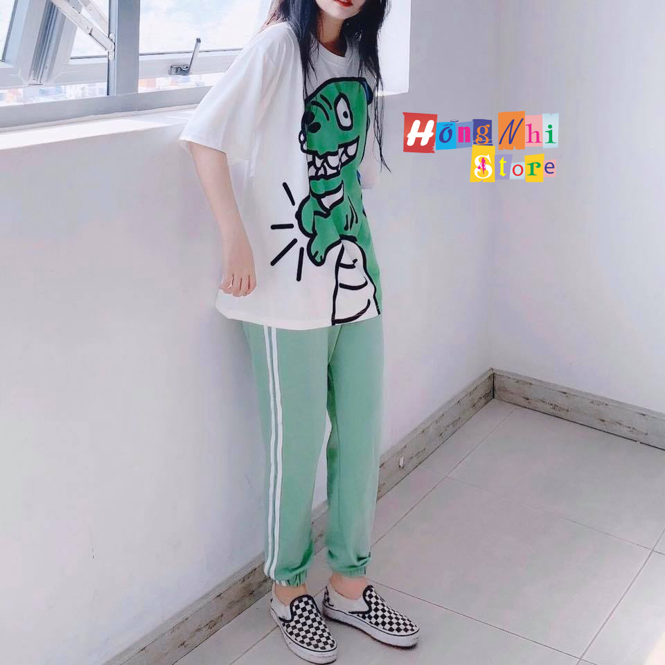 Quần Jogger Line Unisex Lưng Thun 2 Sọc Bo Lai Dáng Rộng Màu Xanh - MM - L