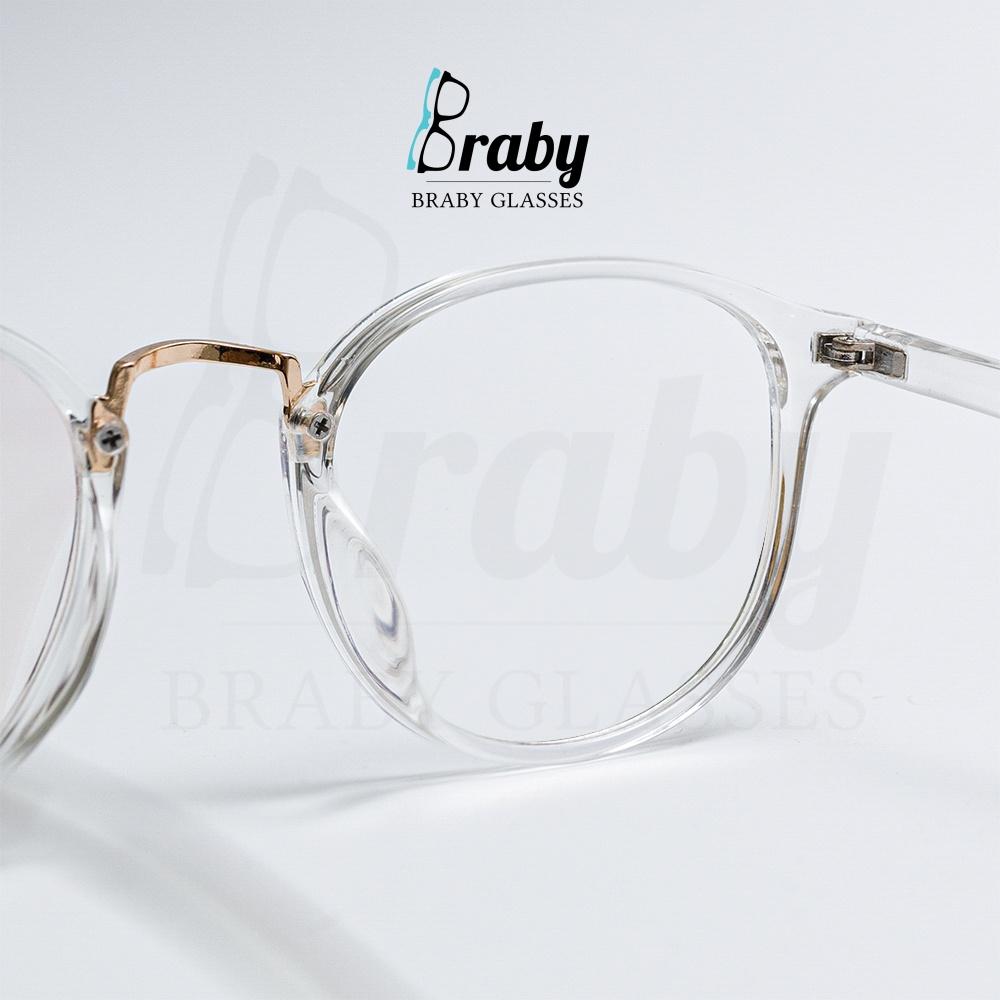 Gọng kính mắt tròn trong suốt nhựa dẻo không gãy siêu nhẹ Braby cầu kính kim loại nổi bật thời trang nam nữ MK24