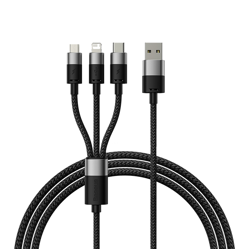 Cáp Sạc 3 Đầu Baseus StarSpeed 1-for-3 Fast Charging Data Cable USB to M+L+C 3.5A (Hàng chính hãng)