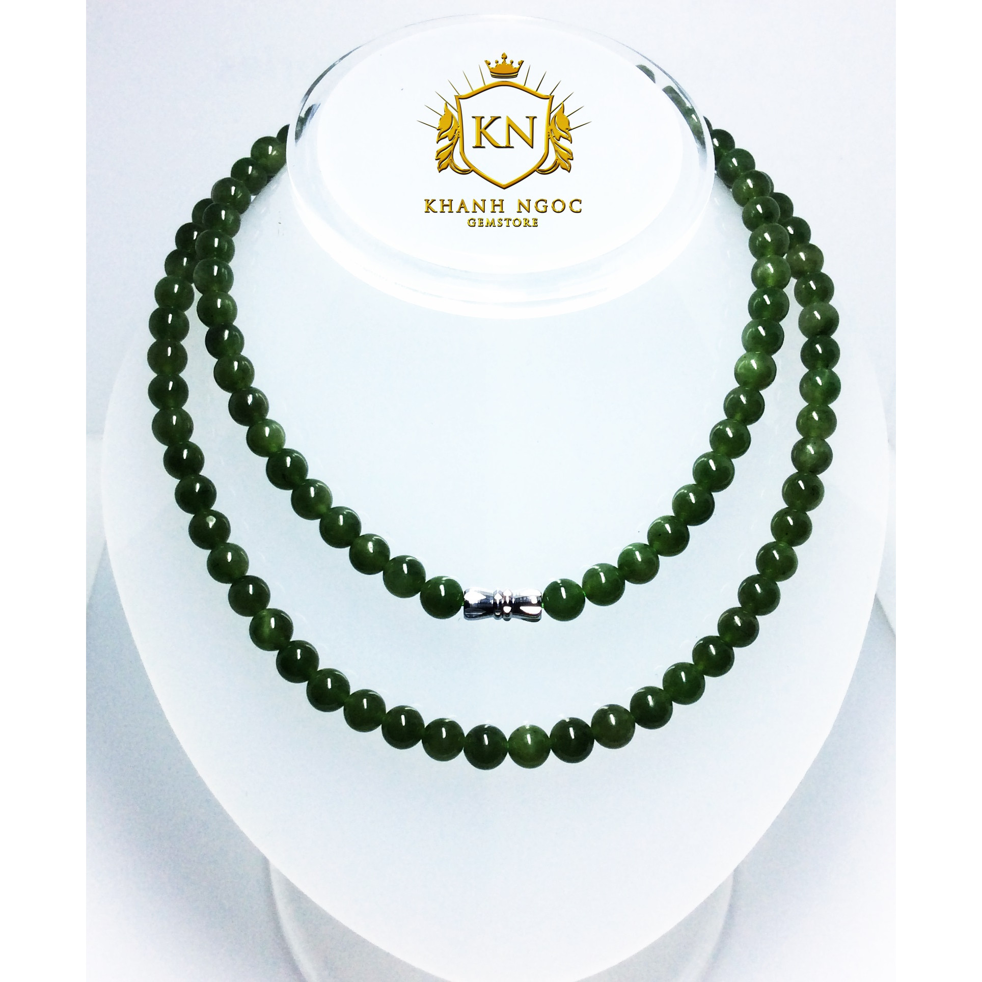 Chuỗi hạt vòng cổ đá Ngọc Bích size 6ly 108 hạt cho người mệnh Mộc, Mệnh Hỏa