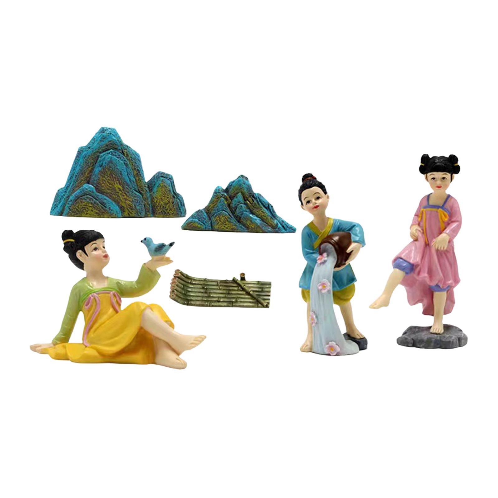 6Pcs Miniature Garden Figurines Resin Statue Desk Outdoor Sculptures Decors Fairy Garden Accessories for Porch Bedroom Office Backyard Home