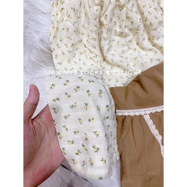 Set Áo Babydoll Hoa 2 Dây Kèm Short Nâu - Kèm Hình Thật