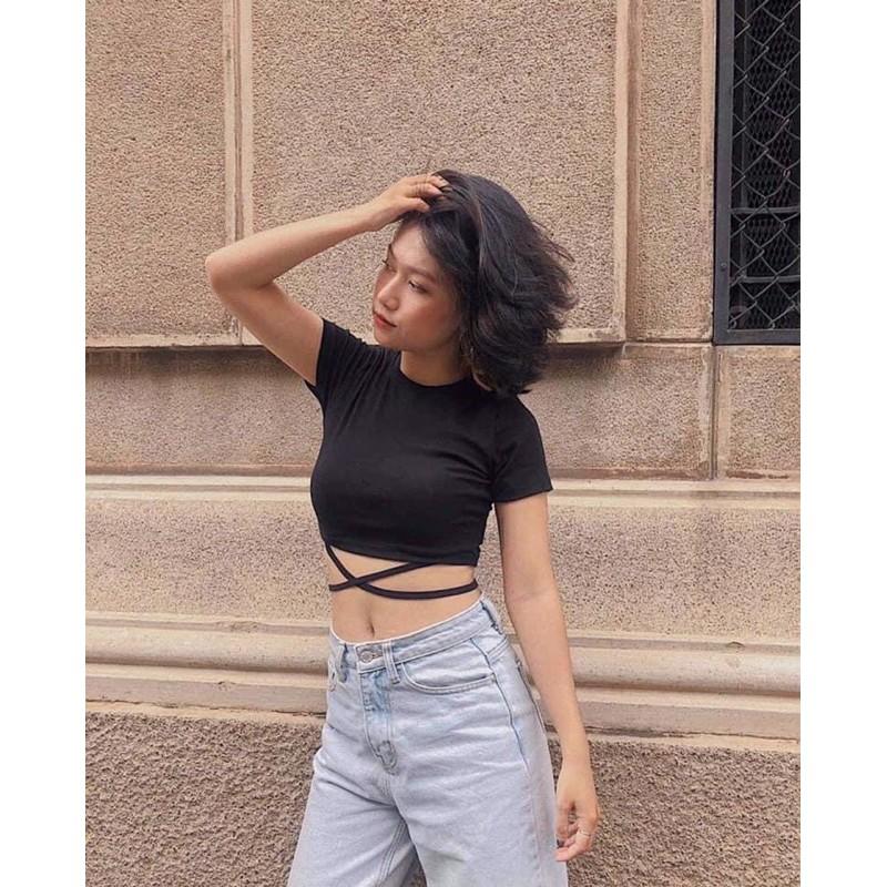 Áo Croptop Cổ Tròn TN Buộc Dây Eo Sexy AN01