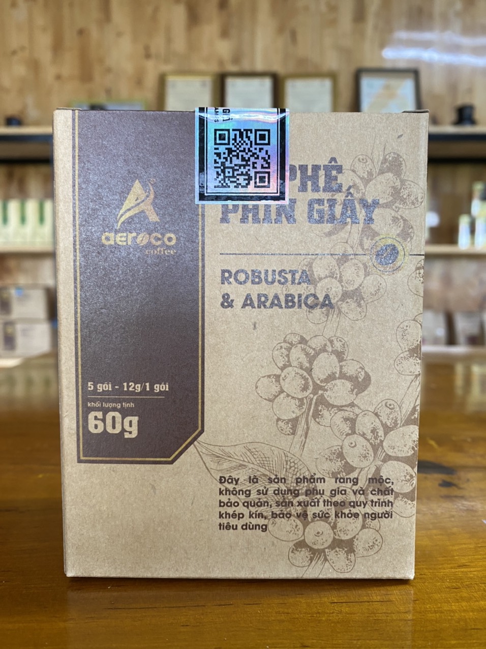 Cà phê phin giấy AEROCO, hộp 60g, nguyên chất 100% rang mộc hậu vị ngọt thơm quyến rũ