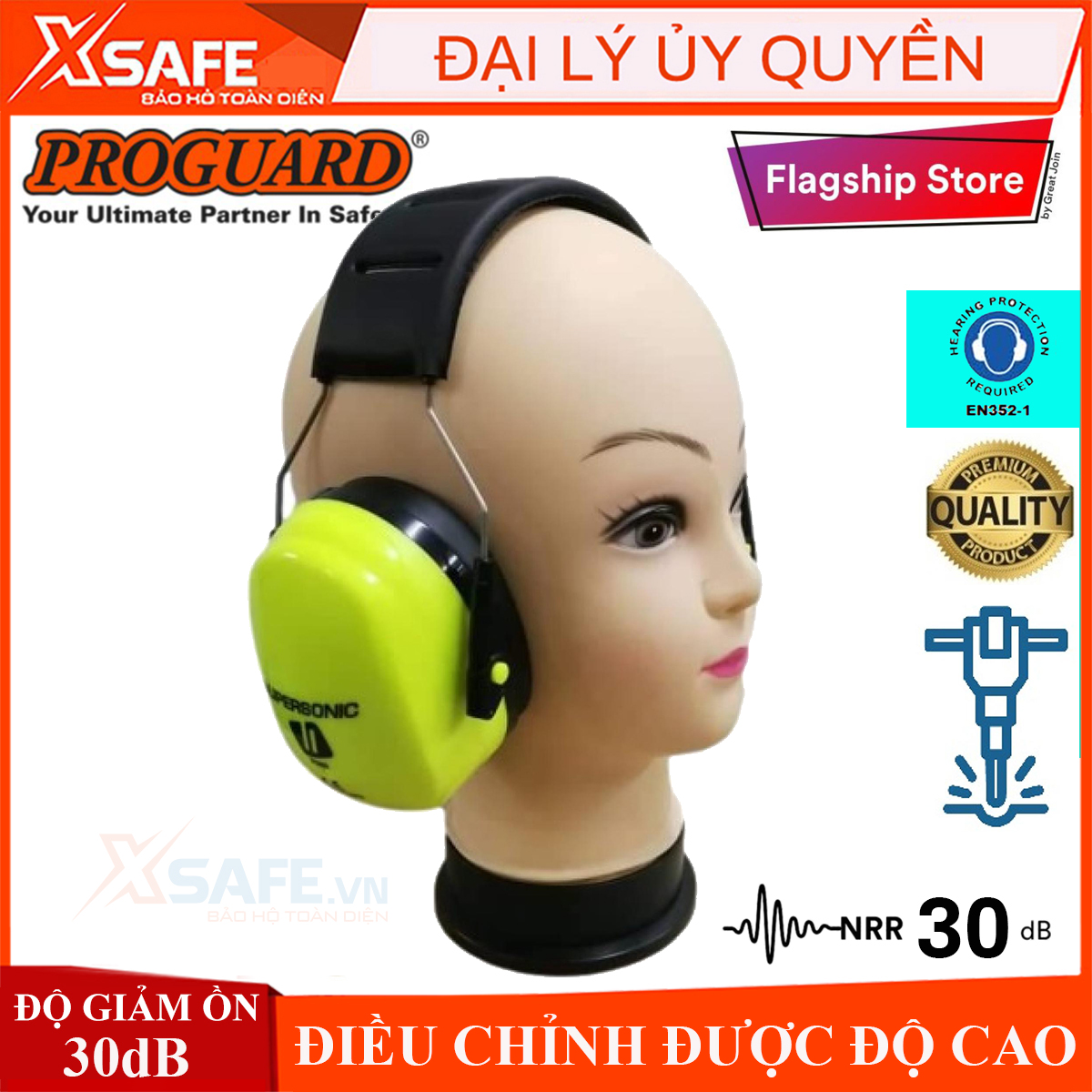 Chụp tai chống ồn Proguard PC09H Độ giảm ồn 30dB điều chỉnh được theo cỡ đầu - phone giảm ồn bảo vệ tai, Bịt tai cao cấp