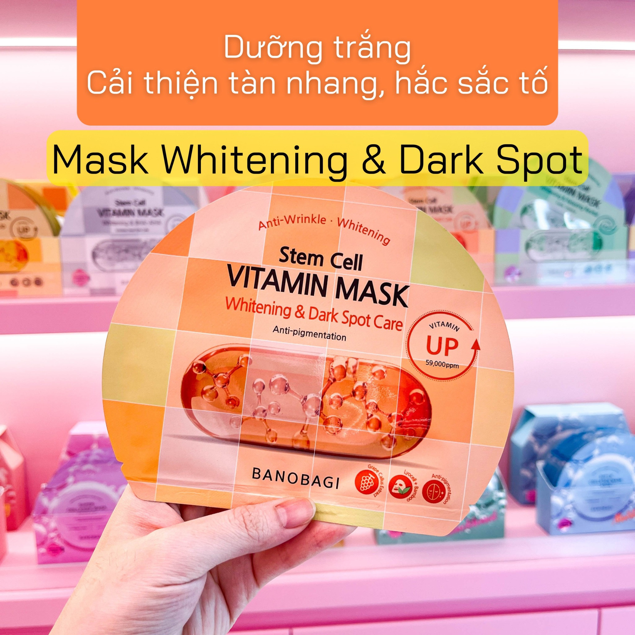 combo 5 miếng Mặt Nạ Banobagi Stem Cell Vitamin Mask Whitening & Dark Spot Care 30g-cam 