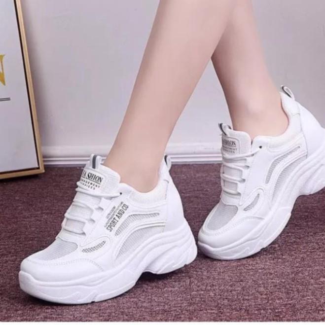 Giày Sneaker Nữ, Giày Thể Thao Nữ Giày Thể Thao Nữ Độn Đế 4-5Cm Mùa Xuân Thu Hàn Quốc Màu Trắng Giá Tốt Bảo Hàn