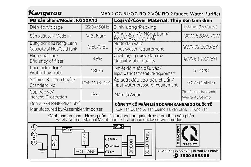 Máy lọc nước RO nóng nguội lạnh Hydrogen 10 lõi  Kangaroo KG10A12 - HÀNG CHÍNH HÃNG - GIAO TOÀN QUỐC