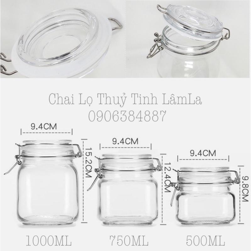 Hũ Thuỷ Tinh Vuông Nắp Cài Khoá 500ML 750ML 1000ML 1500ML | Đựng Thực Phẩm , Gia Vị