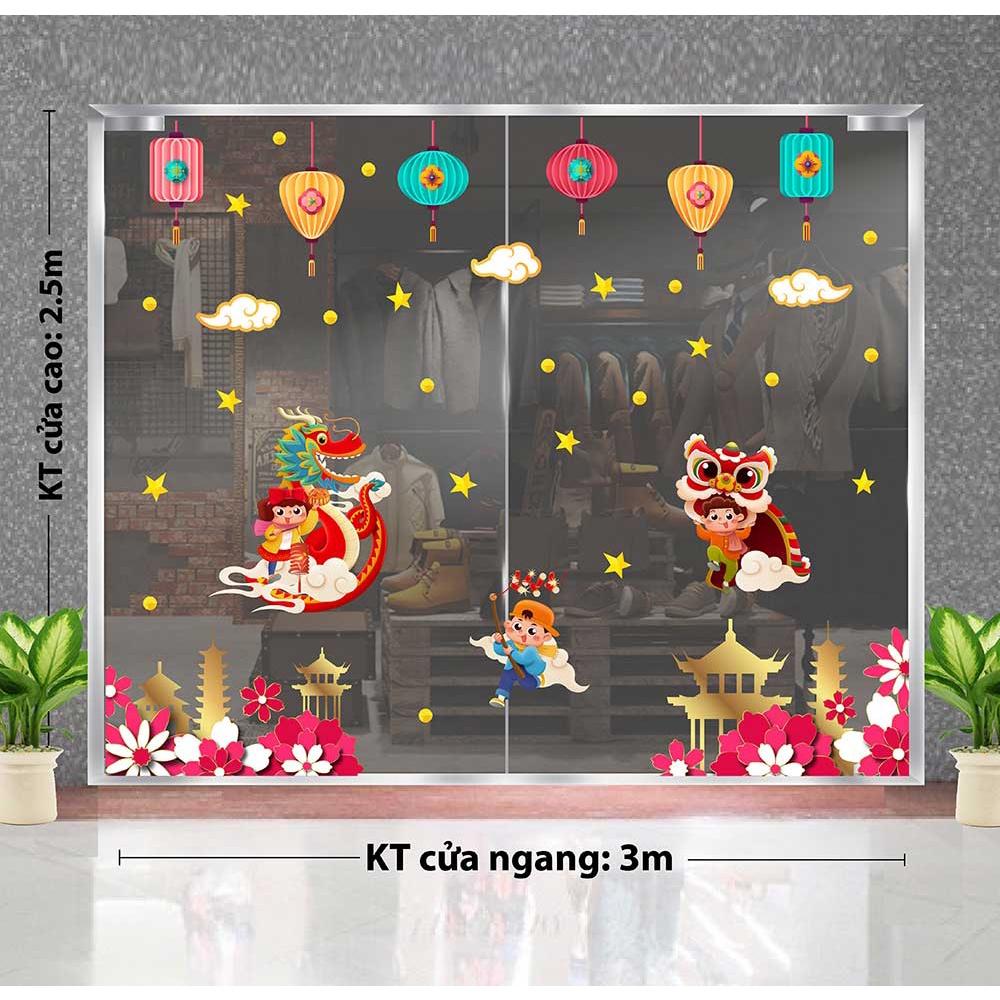 DECAL TRANG TRÍ TẾT TRUNG THU 2021 LONG LÂN VÀ LỒNG ĐÈN SẮC MÀU