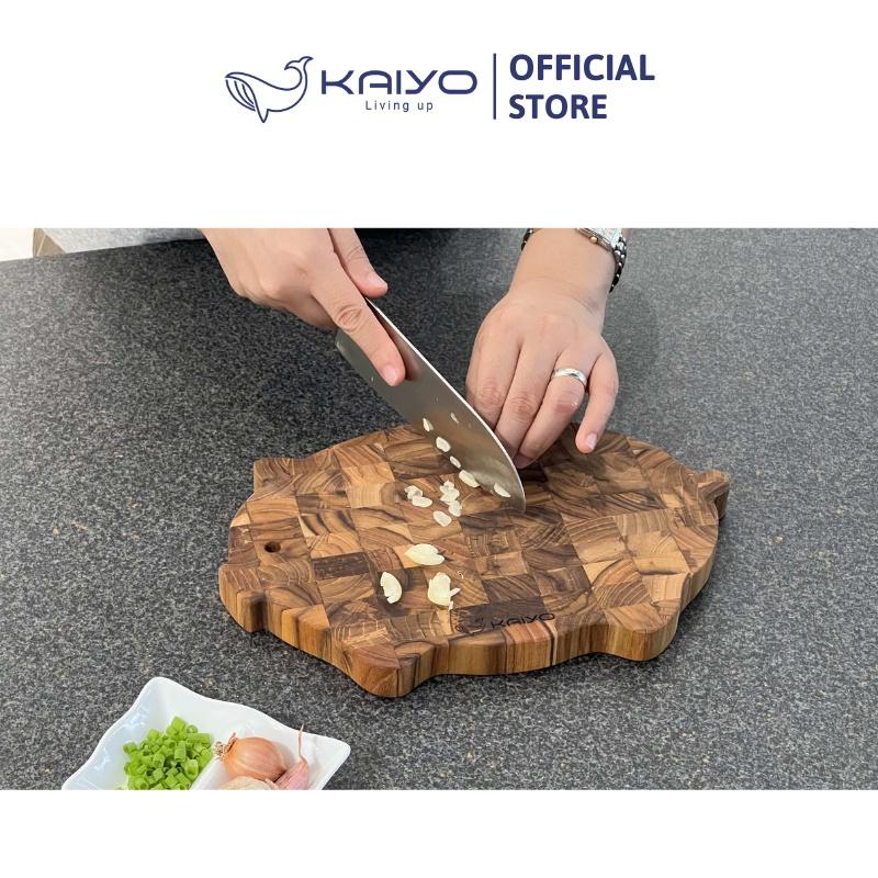 Thớt thái gỗ teak đầu cây KAIYO decor hình con heo, kích thước 28 x 18 x 2cm