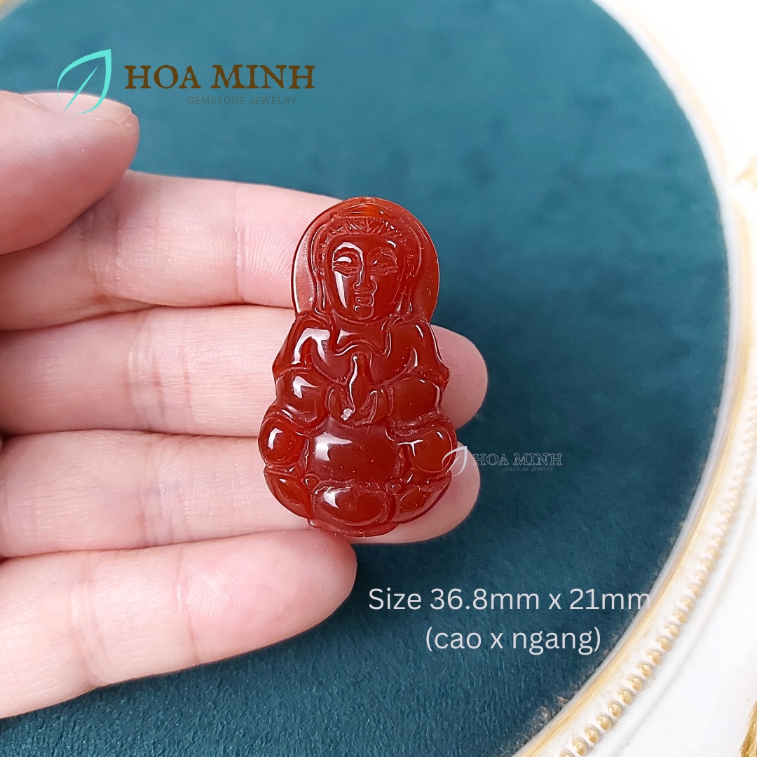 Mặt dây chuyền đá Mã Não A Phật Bà Quan Âm size 36.8x21mm phong thái từ bi, điềm nhiên may mắn