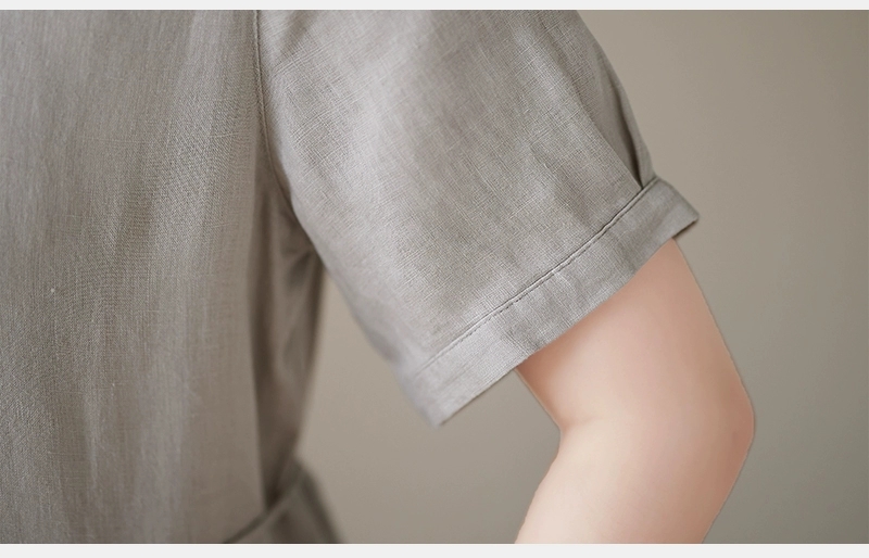 Đầm linen dáng dài, suông công sở cổ tròn linen tay cộc kèm dây eo, đầm đũi form rộng Haint Boutique Da169