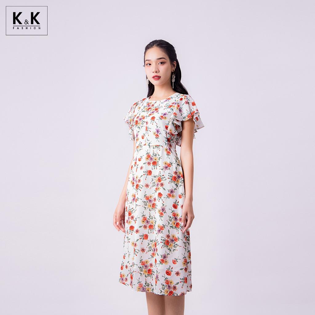 Đầm Xòe Hoa Công Sở Tay Cánh Tiên K&amp;K Fashion KK118-37 Chất Liệu Tằm Ý